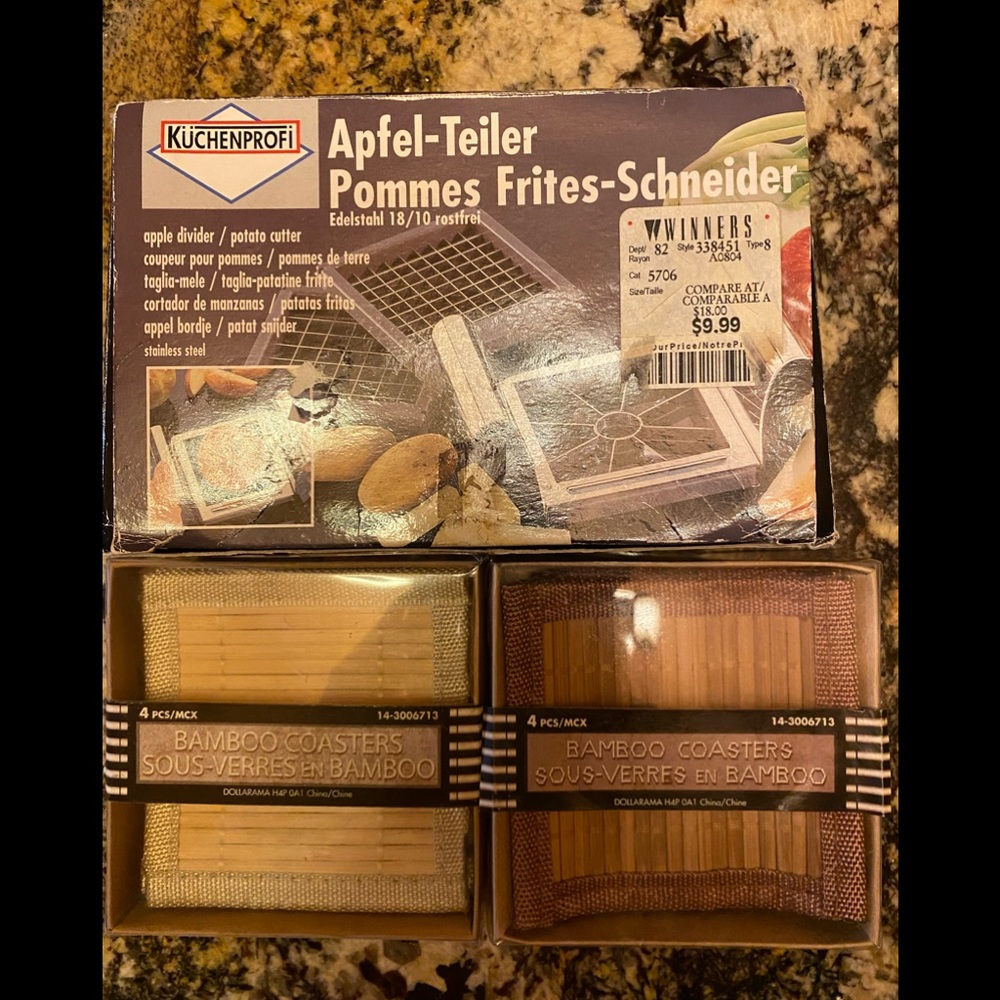 🔥5 for $20 - 8 Bamboo Coasters & Potato/Apple Cutter